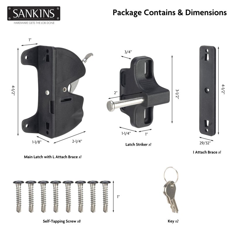 SANKINS مفتاح مزلاج بوابة مزدوج الجوانب قابل للقفل، أقفال بوابة السياج للبوابات الخارجية، قفل بوابة ذاتي القفل، مزلاج باب مزلاج، أجهزة بوابة مزلاج بوابة السياج للخشب والفينيل والبوابات المعدنية، أسود - Image 2